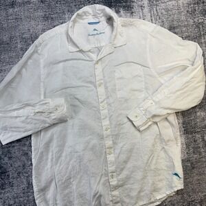 Tommy Bahama Shirt Mens 2XL White Linen Button Up Beach Party Coastal Resort